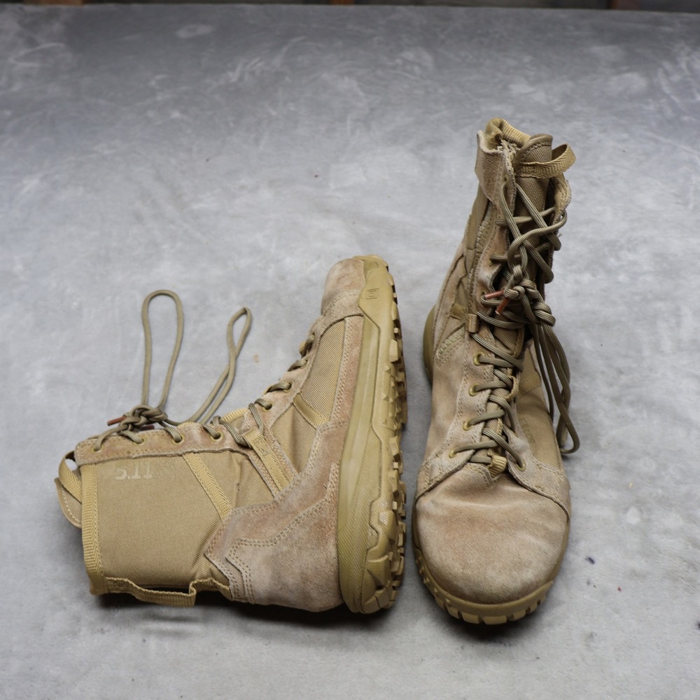 5.11 Tactical Mens 9.5 Combat Boots Brown A/T 8 Arid Side Zip‎ Lace Up Military